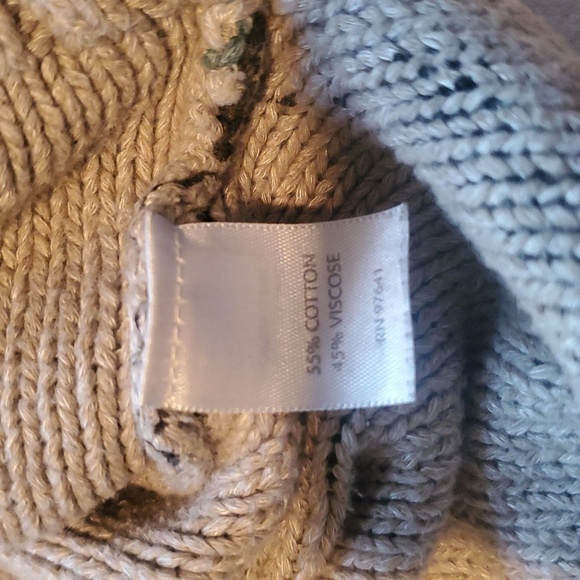 J. Jill Tan Green Turquoise Floral Knit Turtleneck Pullover Sz. L Sweater - Picture 7 of 14